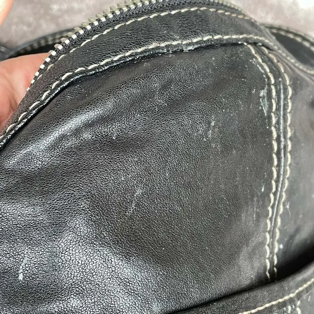 Vintage Fossil Black Leather Crossbody Bag Purse SOFT Shoulder 2 Zipper READ